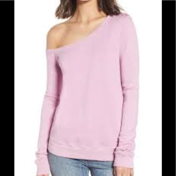 pink off the shoulder sweatshirt